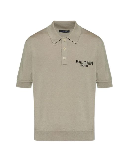 Balmain Gray Logo-Detail Polo Shirt for men