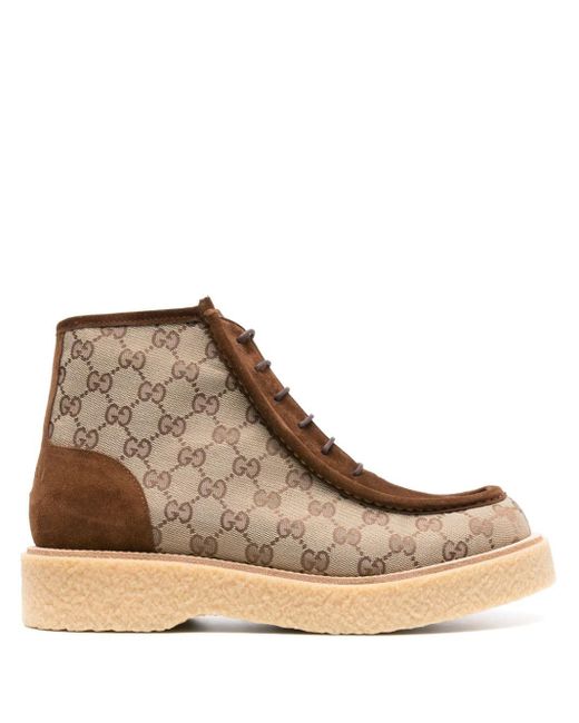 Gucci Brown GG Supreme Lace-up Boots