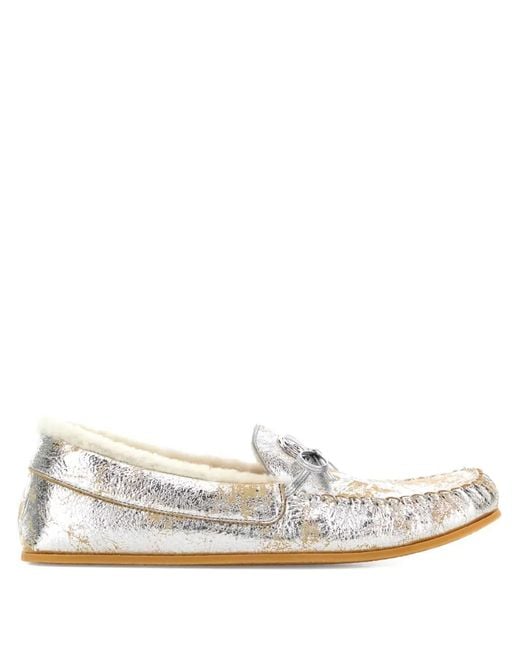 Gucci White Bonnie Metallic Loafers