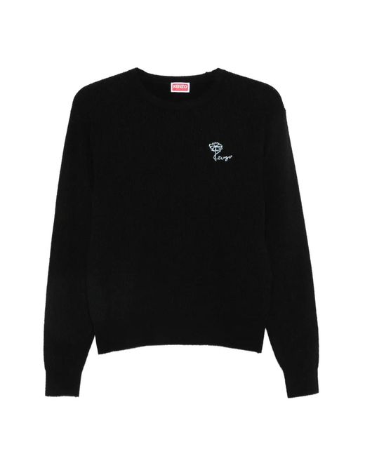 KENZO Black Tulip Logo-Embroidered Ribbed-Knit Cotton Jumper