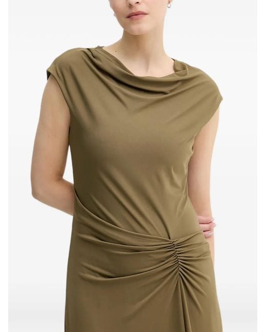 Pedro Del Hierro Madrid Green Draped-Neck Gathered-Waist Maxi Dress
