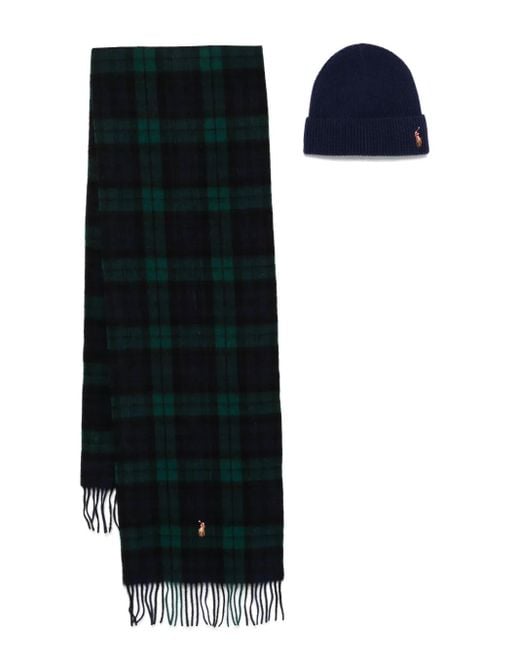 Polo Ralph Lauren Black Polo Pony Scarf And Beanie Set for men