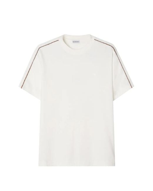 Burberry White Check Piping Cotton T-Shirt for men