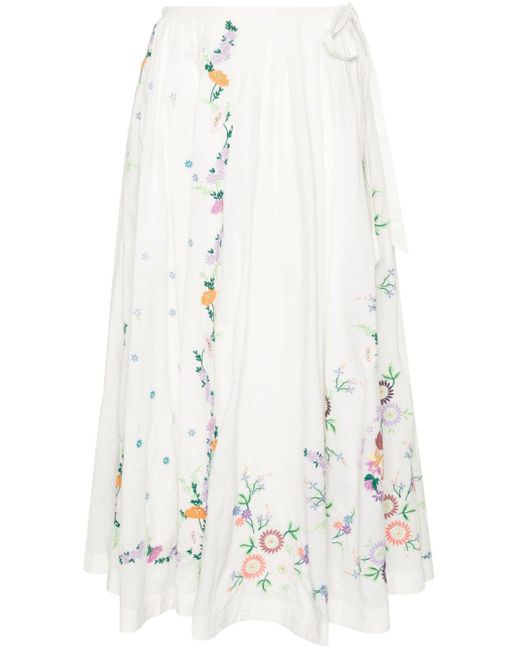 ALÉMAIS White Willa Floral-embroidery Skirt