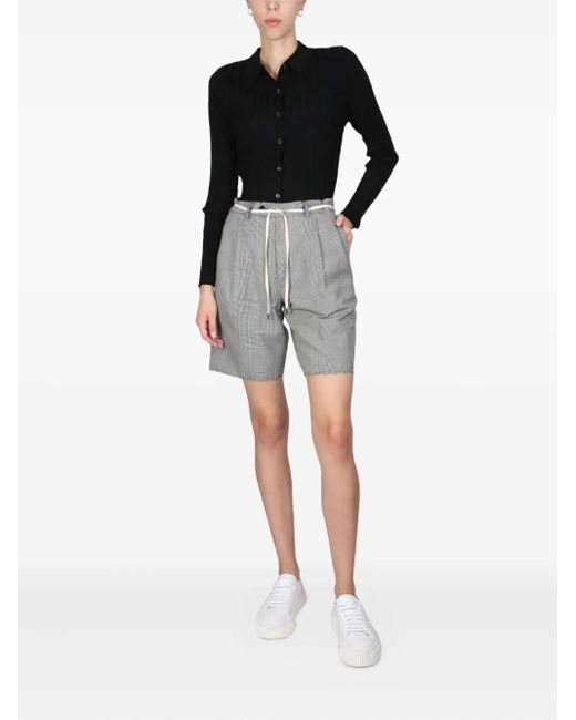 Aspesi Gray Pleated Check-Pattern Shorts