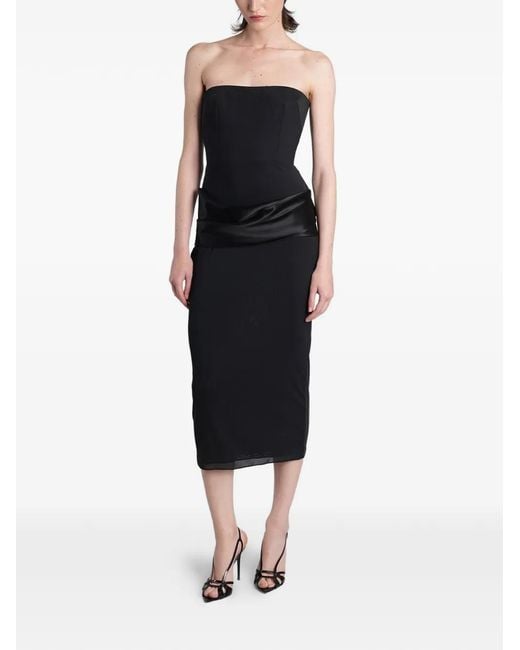 Alex Perry Black Satin-Trimmed Strapless Midi Dress