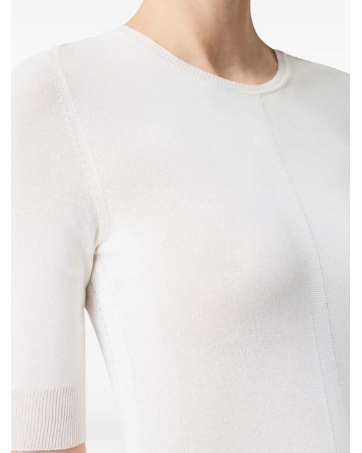 Another Tomorrow White Gerippter Pullover Mit Ellenbogenärmeln