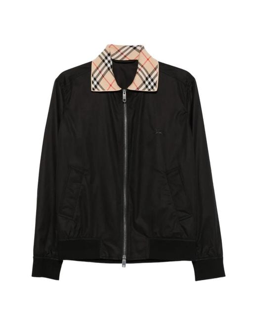Burberry Black Check-Collar Harrington Bomber Jacket for men