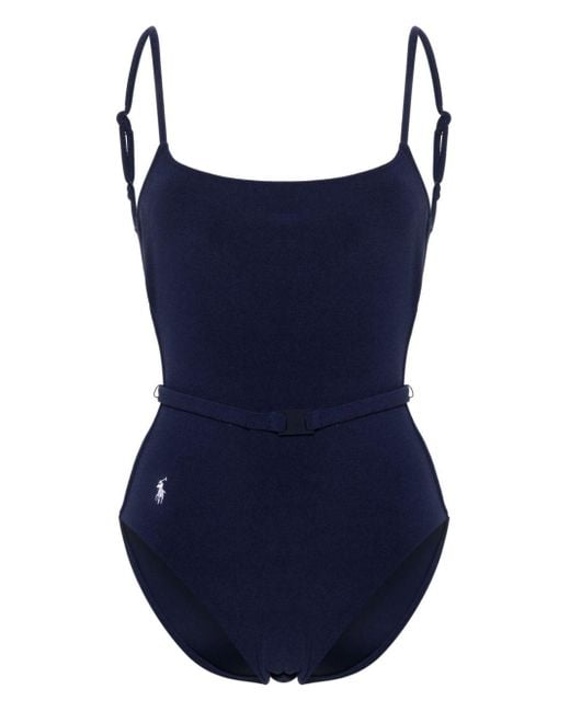 Polo Ralph Lauren Blue Terry-cloth Belted Swimsuit