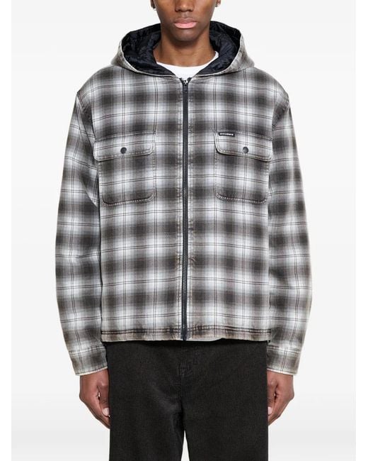 Stussy Gray Plaid Zip-Up Hooded Jacket for men