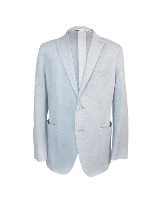 Boglioli Blue Single-Breasted Piqué-Texture Blazer for men