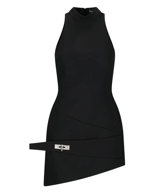 David Koma Black Asymmetric Halterneck Mini Dress