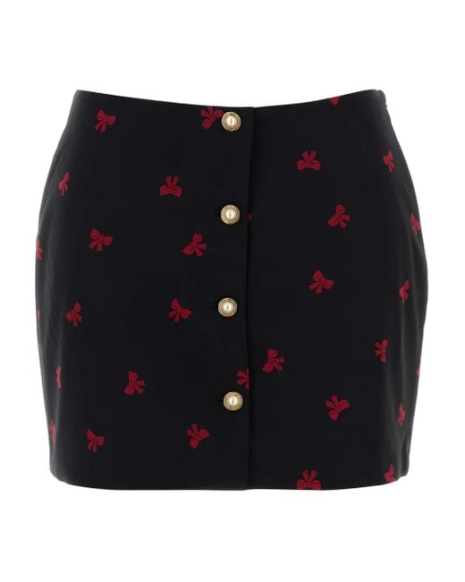 Alessandra Rich Blue Bow-Print Button Skirt