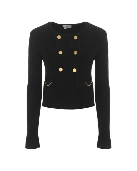 Elisabetta Franchi Black Striped Knit Cardigan