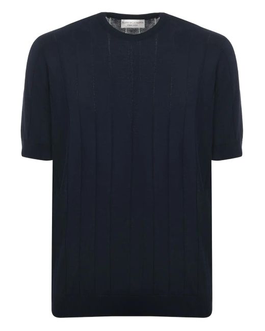 FILIPPO DE LAURENTIIS Blue Ribbed-Knit T-Shirt for men