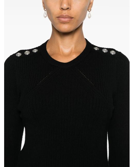 Pinko Black Wool Robusto Sweater With Buttons