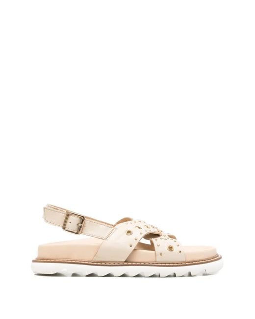 SERGIO MORETTI FIRENZE Natural Eyelet-Embellished Studded Sandals