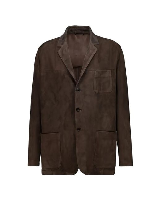 Boglioli Brown Buttoned Leather Jacket for men