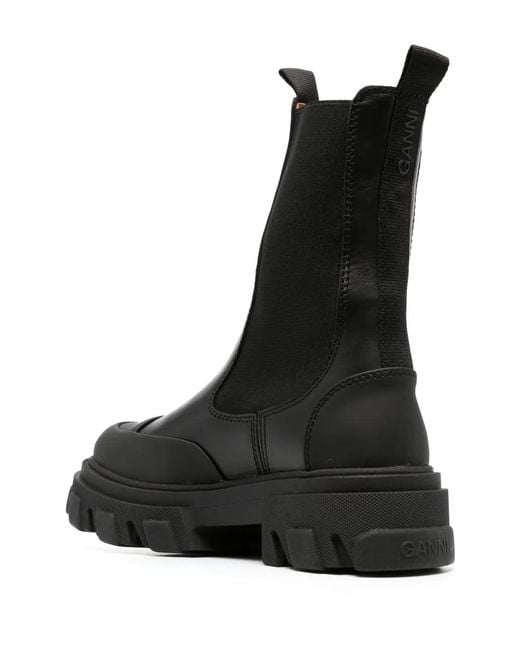 Ganni Black Chelsea Leather Ankle Boots