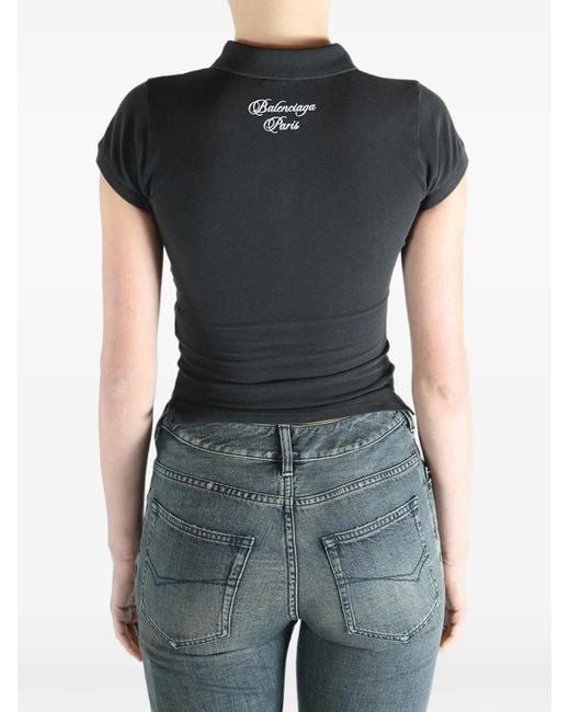 Balenciaga Black Buttoned Polo Top
