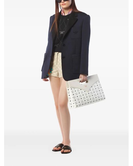 MCM White Diamond Visetos Leather Tote Bag