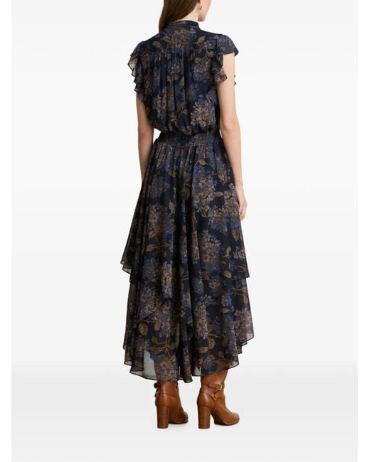 Ralph Lauren Black Floral-Print Asymmetric Dress