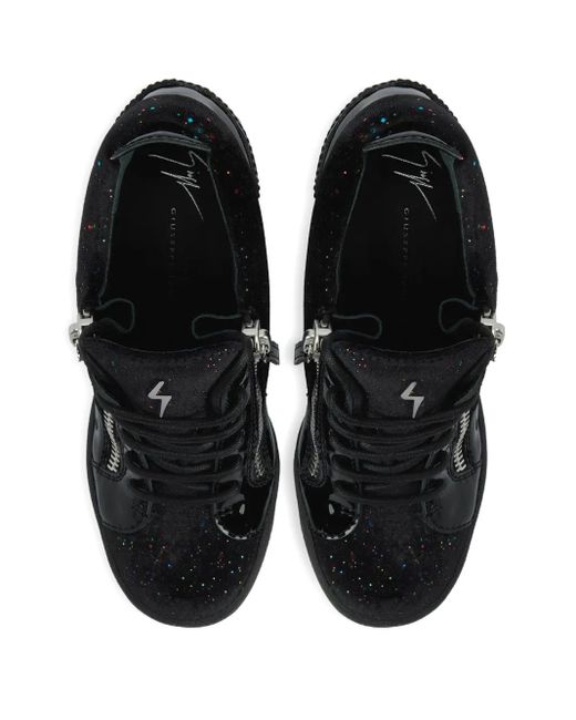 Giuseppe Zanotti Black Addy Wedge Glitter-Panel Sneakers