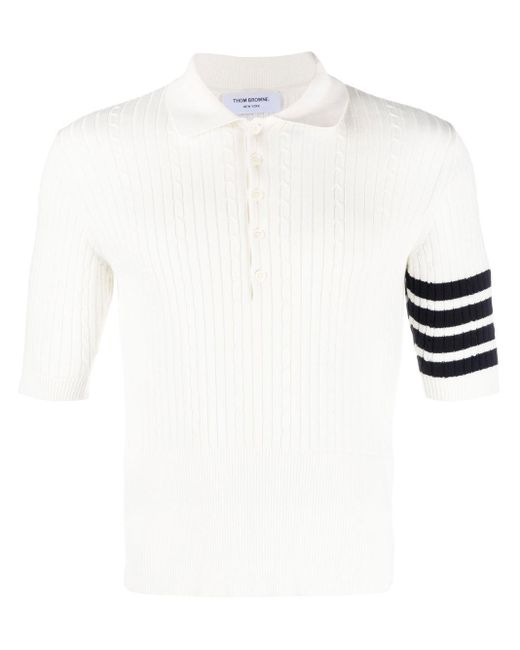 Thom Browne 4-Bar Poloshirt mit Zopfmuster in White für Herren