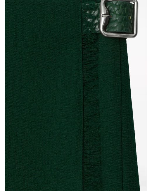 Burberry Green Frayed-Edge Wool Pleated Skirt