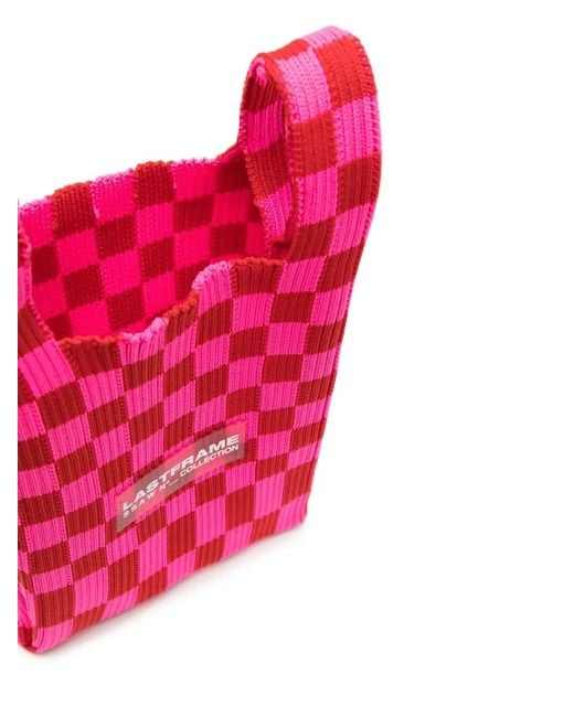 LASTFRAME Pink Checkerboard-Print Satchel Bag