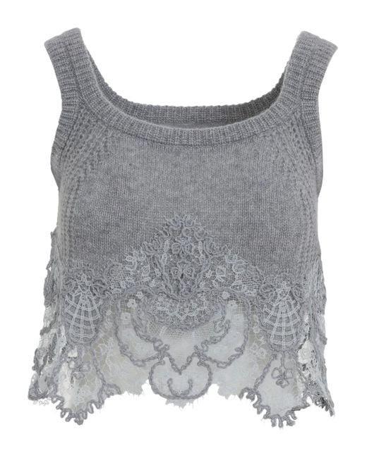 Ermanno Scervino レーストリム タンクトップ Gray