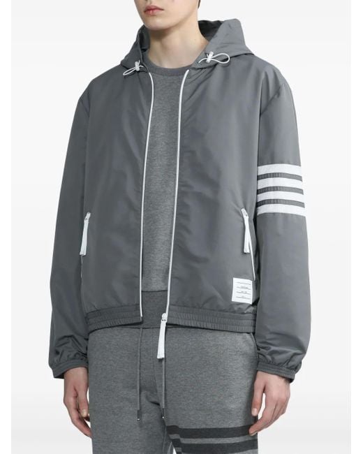 Thom Browne Gray 4-Bar Stripe Hooded Jacket for men