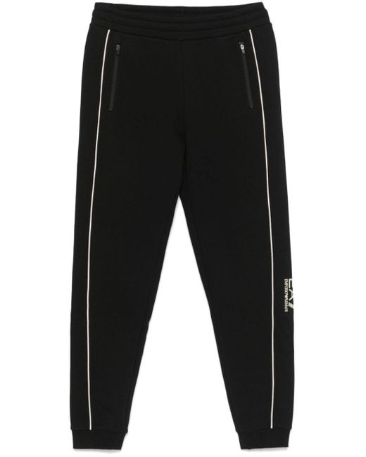 EA7 Black Logo-Print Track Pants for men