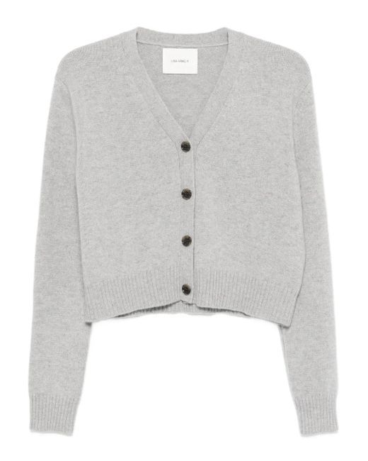 Lisa Yang Gray Marion Button-Front Cropped Cardigan