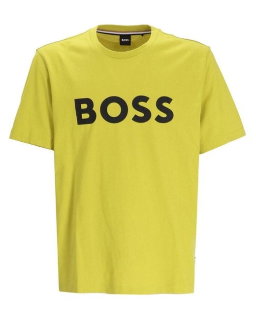 BOSS by HUGO BOSS Logo-print Cotton T-shirt in Yellow for Men | Lyst