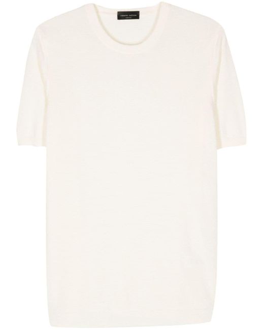 Roberto Collina Short-sleeve Knitted T-shirt in het White voor heren