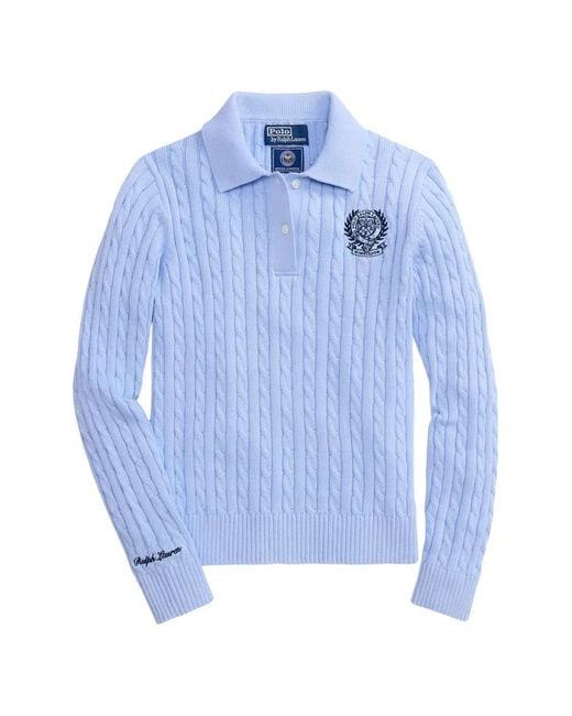 Polo Ralph Lauren Blue Wimbledon Cable Embroidered Polo Sweater