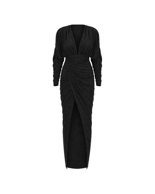 Alexandre Vauthier Black Ruched Metallic-Finish Midi Dress