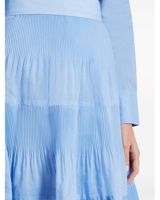 Zimmermann Blue Pleated Tiered Midi Skirt