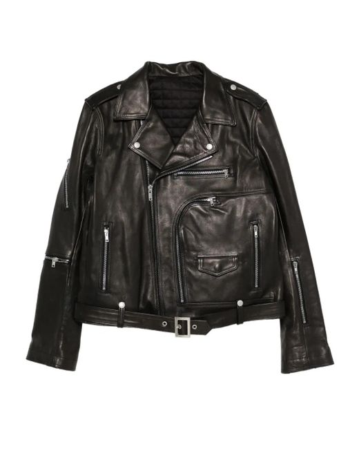 Rick Owens Black Belted Zip-Fastening Leather Jacket for men