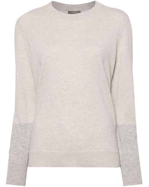 N.Peal Cashmere カラーブロック カシミアセーター Natural