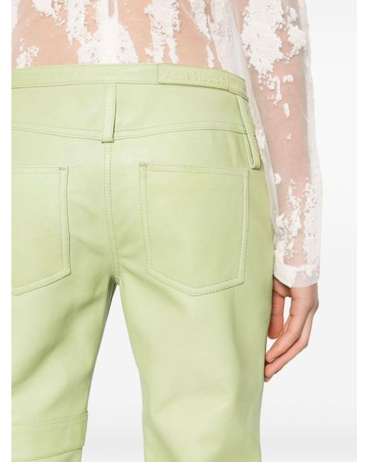 Acne Green Logo-patch Leather Trousers
