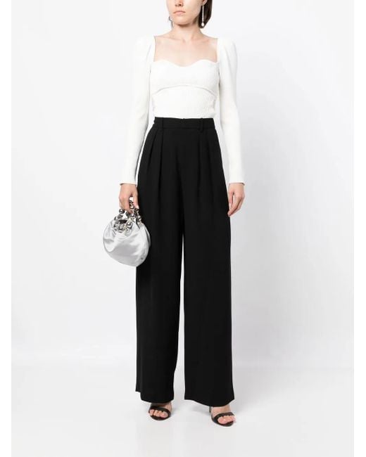 Alice + Olivia Black Pleat-Detail Wide-Leg Pants