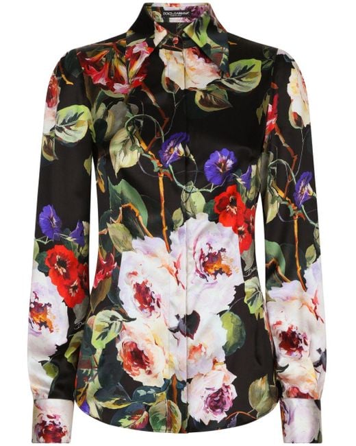 Dolce & Gabbana Black Hemd mit Blumen-Print