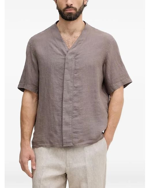 Benetton Gray V-Neck Short-Sleeved Shirt for men