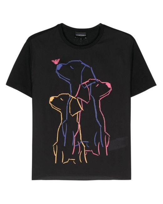 Emporio Armani Black Graphic-print Panelled T-shirt