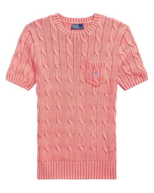 Polo Ralph Lauren Pink Polo Pony T-Shirt mit Zopfmuster