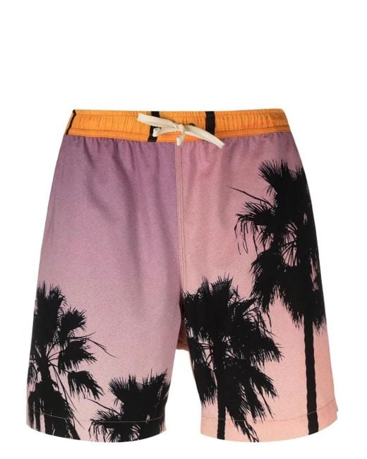 BLUE SKY INN Pink Short De Bain À Imprimé Palmier for men