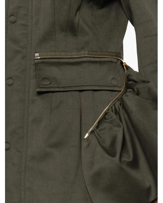 Carven Green Esperanto Ruffled-Detailing Zip-Fastening Coat