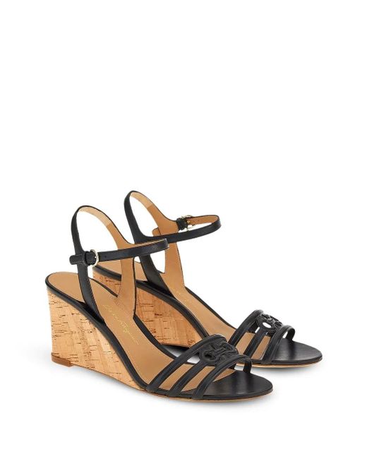 Ferragamo Black Fieri Leather Wedge Sandals